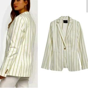 Banana Republic Pastel Neon Lime Long & Lean-Fit Stripe Blazer